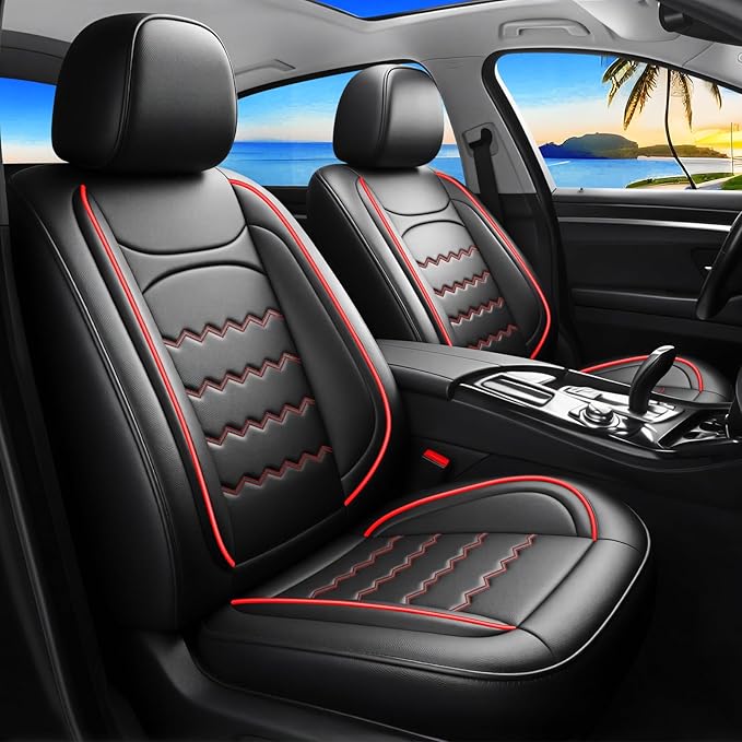 Edge Car Seat Covers Custom Fit for Ford Edge 2007-2026, Premium Full Coverage Leather Automotive Seat Protectors, All Seasons Waterproof Breathable, Airbag Compatible, 2 Front Seats, Red Black
