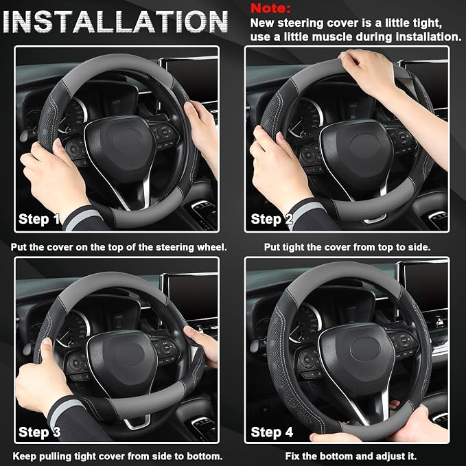 GIANT PANDA Microfiber Leather Steering Wheel Cover for Honda Accord,Civic,CR-V,HR-V,Pilot(Black+Gray-Standard Size)