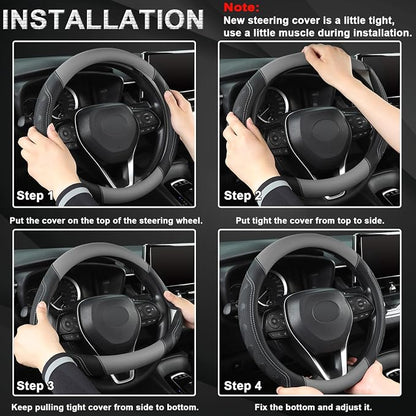 GIANT PANDA Steering Wheel Cover for GMC Sierra Acadia Terrain Yukon(Gray+Black-Standard Size)