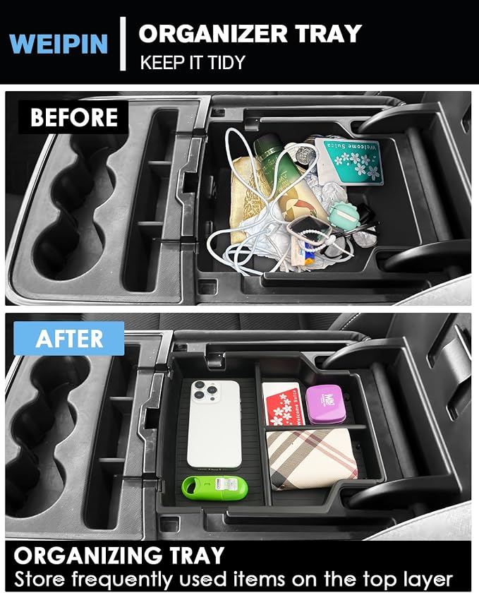 For Center Console Upper Armrest Organizer ABS Materials Compatible with 2014–2019 Silverado/Sierra 1500&2015–2019 Silverado/Sierra 2500HD/3500HD – Split-Bench Folding Seat