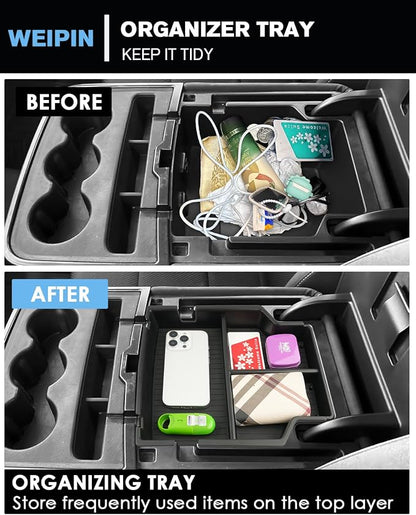 For Center Console Upper Armrest Organizer ABS Materials Compatible with 2014–2019 Silverado/Sierra 1500&2015–2019 Silverado/Sierra 2500HD/3500HD – Split-Bench Folding Seat
