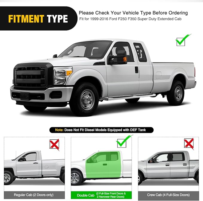 Nilight Running Boards for 1999-2016 Ford F250 F350 Super Duty/Extended Cab 2 Full-Size Door & 2 Half-Size Door 6 Inch Side Step Nerf Bars Stainless Steel