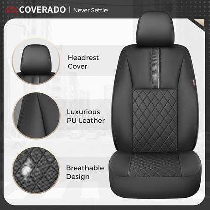 Coverado Car Seat Covers Front Pair, Automotive Leather Seat Covers for Car，Universal Fit Front Back Seat Cover, Non-Slip Waterproof Breathable Car Seat Protector