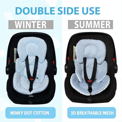 Infant Carseat Insert, 2-in-1 Reversible Baby Car Seat Cushion for Newborn Toddler Head & Body Support Car Seat Pad for Carseats, Strollers, Swings, Bouncers