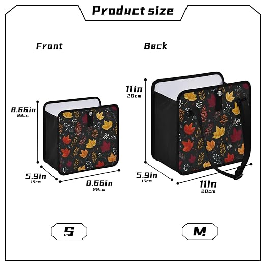 Car Trash Can Organizer Bin with Adjustable Strap for Back Front Seat Console Waterproof Leakproof Collapsible Portable 11 Inch Autumn Leaf Pattern Black