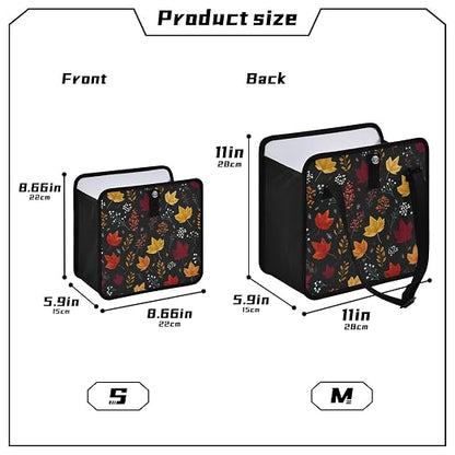 Car Trash Can Organizer Bin with Adjustable Strap for Back Front Seat Console Waterproof Leakproof Collapsible Portable 11 Inch Autumn Leaf Pattern Black
