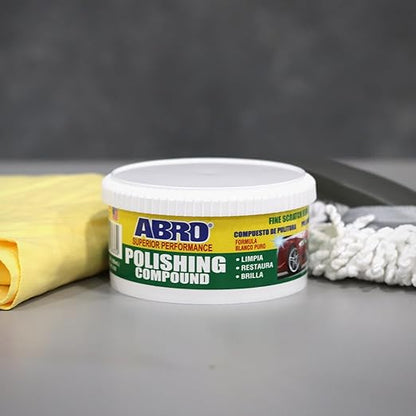 ABRO Polishing Compound 10 oz — Fine Cut Car Polish & Scratch Remover for Vehicles, Oxidized Paint, Swirl Marks, Scuffs, Dull Finish, Buffing & High-Gloss Auto Detailing