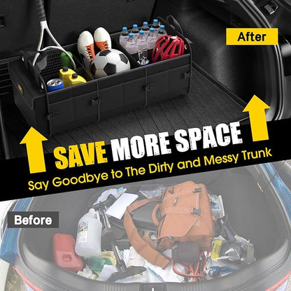 MIKKUPPA Car Trunk Organizer with Cooler - 100L Large Car Organizer, 1680D Oxford Collapsible Suv Trunk Storage with 2 Adjustable Straps for Auto, Truck, Suv (Black)