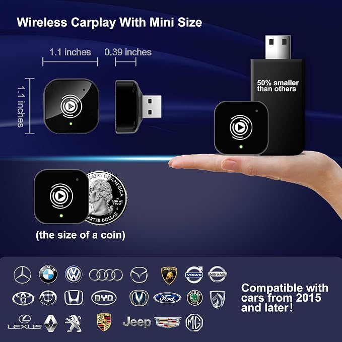 2025 Upgraded Wireless Carplay Adapter for iPhone, Plug&Play Auto-Connected Carplay Wireless Adapter Stable Fit for Cars-No Latency, BT5.3 CarPlay Dongle for Apple iPhone iOS 10+,Black