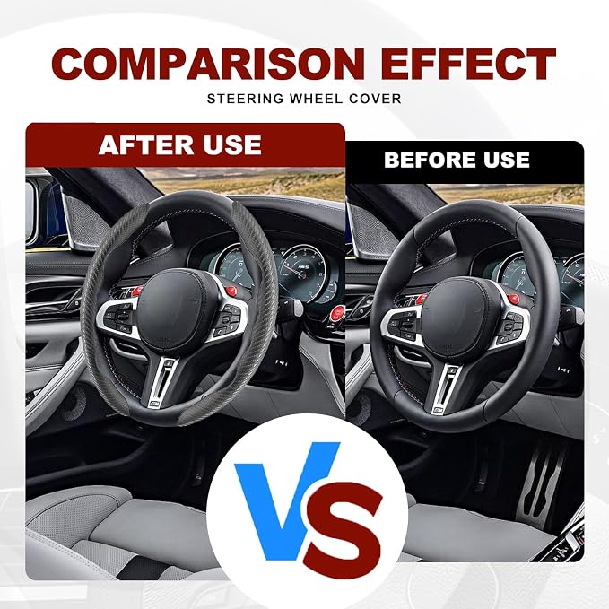 Universal Fit Carbon Fiber Steering Wheel Cover, Segmented Steering Wheel Protector, Carbon Fiber Anti-Skid Steering Wheel Cover Car Interior Accessories (2 Pcs Black)