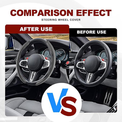 Universal Fit Carbon Fiber Steering Wheel Cover, Segmented Steering Wheel Protector, Carbon Fiber Anti-Skid Steering Wheel Cover Car Interior Accessories (2 Pcs Black)