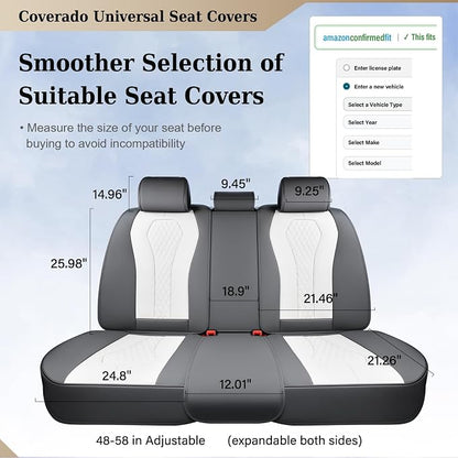 Coverado Rear Seat Covers, White Car Seat Cover, Back Seat Cover, 3-Pieces Luxury Car Seat Cushion, Leather Seat Cover Seat Protector Universal Fit Most Cars
