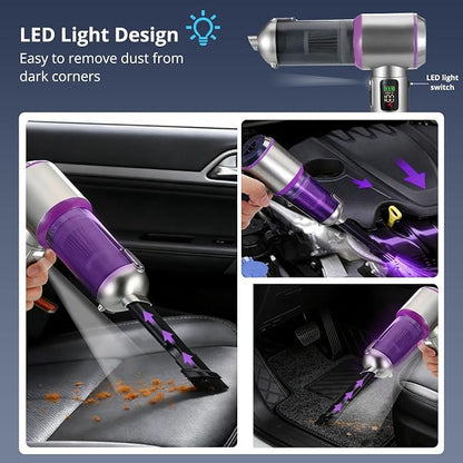 Cordless Handheld Vacuum with 17000Pa Suction, Portable Car Vacuum Cleaner for Pet Hair, Home & Desk, 3-Speed, LED Light, 4-in-1 Nozzles, Type-C Charging