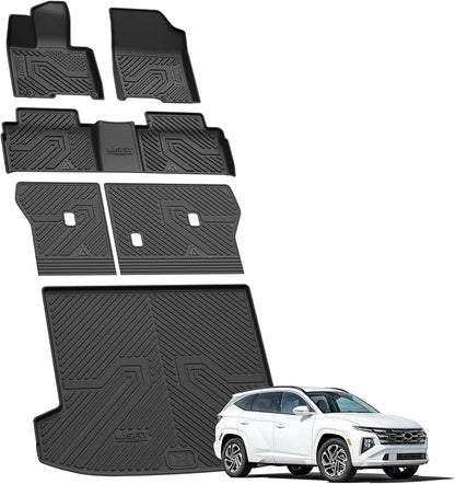 LASFIT Floor Mats & Cargo Mat with Seatback for Hyundai Tucson PHEV 2026 2025 2024 2023 2022, All Weather TPE Floor Liners Custom Fit Tucson 2022-2026, 1st & 2nd Row & Trunk Mat with Backrest