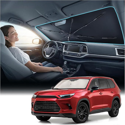 Nmoiss Windshield Sun Shade Umbrella for for Toyota SUV - [Vinyl Coating Heat Shield] Protect Car from Sun Rays & Heat Damage Keep Cool and Protect Interior, Spring Structure Edge