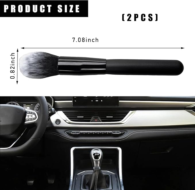 Dickno 2PCS Car Interior Dust Brush, Soft Scratch Free Auto Detailing Brushes, Universal Vehicle Interior Cleaning Tool for Automotive Dashboard, Air Vents, Leather (Long Black & White)
