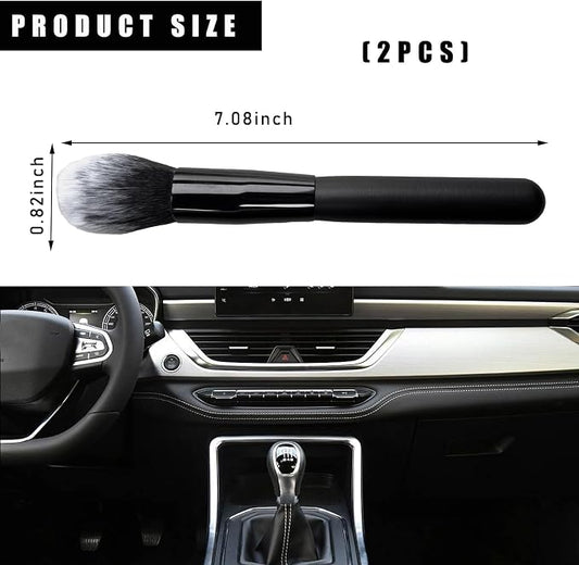 Dickno 2PCS Car Interior Dust Brush, Soft Scratch Free Auto Detailing Brushes, Universal Vehicle Interior Cleaning Tool for Automotive Dashboard, Air Vents, Leather (Long Black & White)