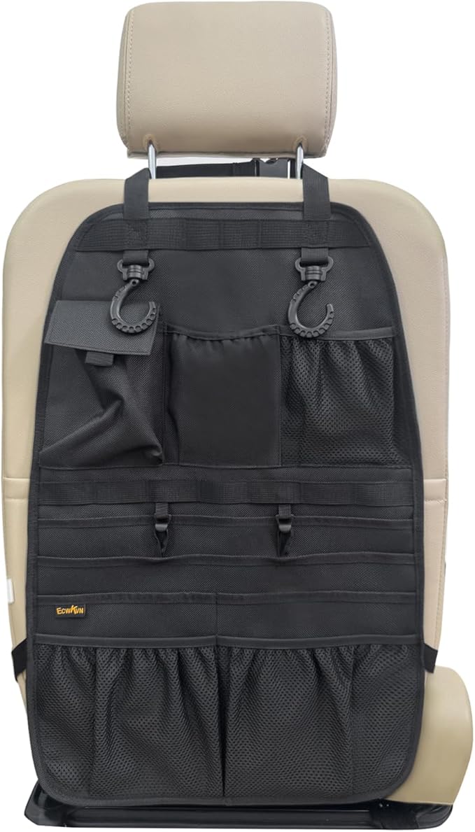 ECWKVN Car Seat Back Organizer, Heavy Duty Back Seat Organizer with Multiple Storage Pockets, Work Truck & SUV Seat Back Storage Bag for Tools, Tablet, Bottles & Essentials – Universal Fit