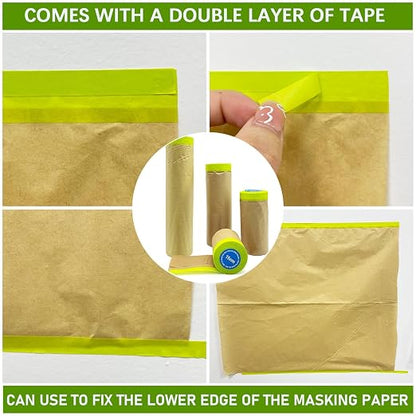 Tape and Drape - Paint Masking Paper, 4 Sizes (6",12",18",24"), 200ft Car & Furniture Protection Covering Paper, Paint Tape, Assorted Masking Paper