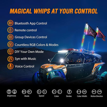 Nilight 2PCS 6FT RGB LED Whip Light, Remote App Control w/DIY Chasing Patterns Stop Turn Reverse Lighting Modes Safety Lighted Antenna for ATV UTV Polaris RZR Can-am Dune Buggy Jeep