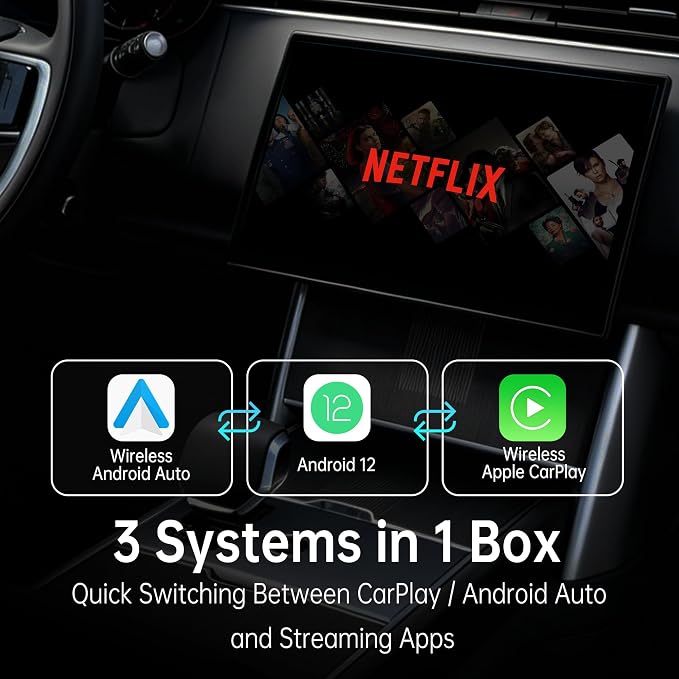 Magic Box 3.0 Max (2026 Upgrade) – 3-in-1 Wireless CarPlay & Android Auto Adapter | Support Netflix, YouTube, Disney+ & Prime Video | 4G+32G, HDMI Output, USB Drive | for Wired CarPlay Cars