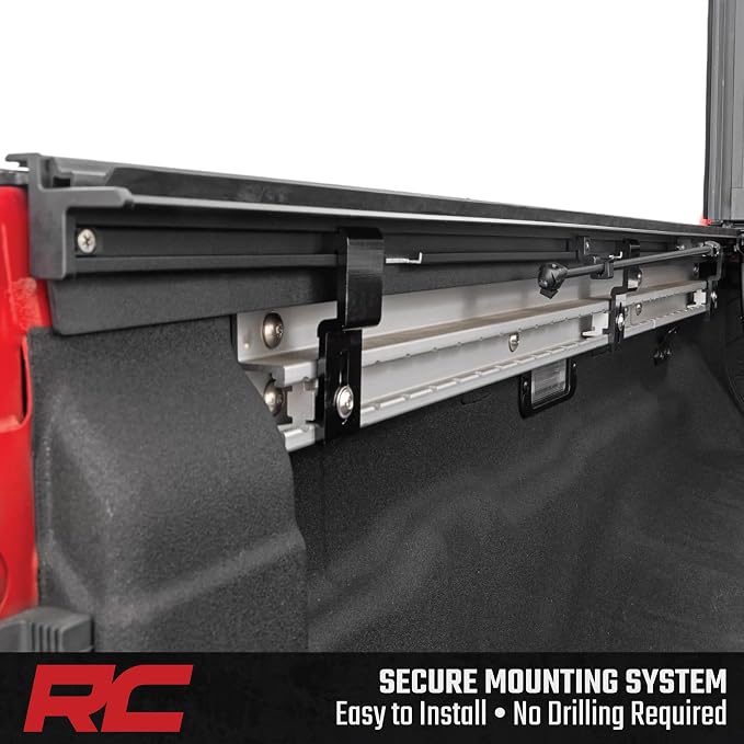 Rough Country Hard Tri-Fold Flip Up Truck Bed Tonneau Cover for Nissan Frontier (2022-2025) - Fits 5' (58.9-59.5") Bed, All-Weather, Flush Aluminum Panels