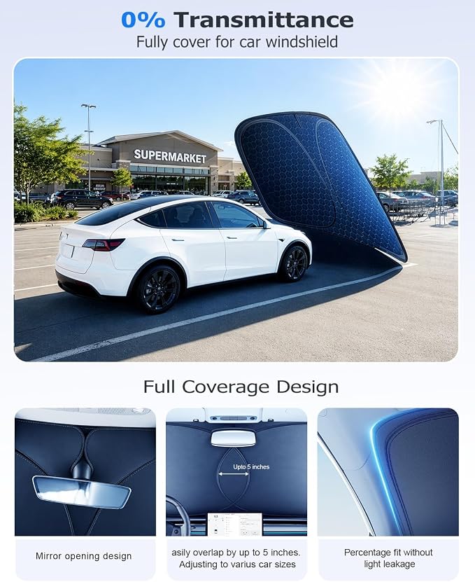 DMJN Front Windshield Sun Shade for Universal Small Size, [Nano Ice-Crystal Coatings] UPF50+ Heat & UV Block, Protect Car Interior & Keep Cool, Flodable Steel-Ring Car Cover for Summer