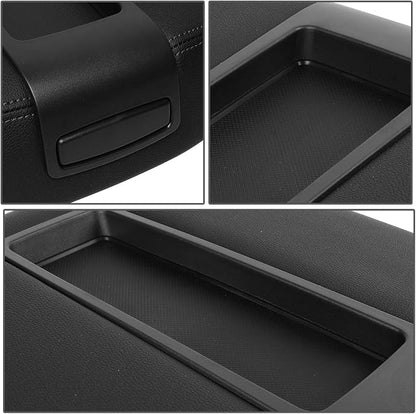 Auto Dynasty Black Leather Center Console Lid Armrest Cover Compatible with 2007-2014 Chevy Avalanche Silverado Tahoe Yukon XL Sierra
