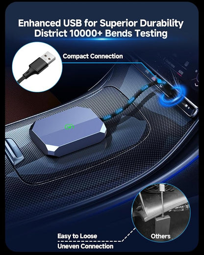 2 in 1 Wireless Carplay Adapter for iPhone Apple & Android Auto Wireless Adapter, [0 Delay & Stable Transmission] 5.8GHz Dual-Core Smart Chip Plug & Play Phone for iOS 10+/Android 11+ 2025 Blue