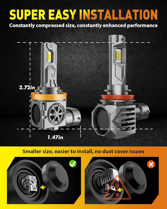 Termitor H11 H9 Fog Light Bulbs, 80,000LM Ultra Bright, Pack of 2 | 1:1 Halogen Size, 6500K Cool White, Long Lifespan, Easy Install for H11 H9 Off-Road Use or Fog