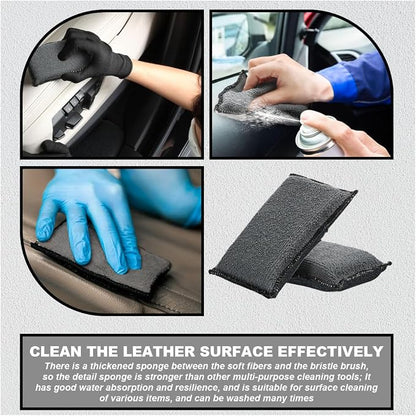 3PCS 5"×3" Car Interior Scrubbing Sponges, Microfiber Car Wash Sponges, Auto Detailing Scrub Pads, Interior Cleaning Sponges for Car Leather, Plastic, Vinyl, Upholstery (Gray Black)
