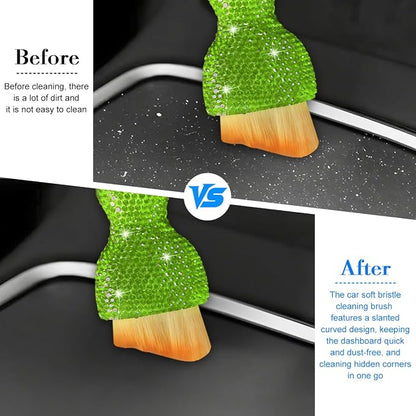 Bling Car Detailing Brush, Crystal Rhinestone Non-Scratch Vehicle Cleaning Dust Brush for Air Vent & Dashboard, Soft Bristles Automotive Interior Cleaning Tool, Universal Fit (Light Green)