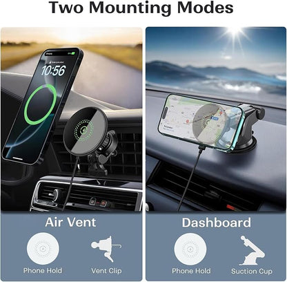 20W Fast Wireless Car Charger Magnetic Fast Wireless Charging Car Phone Holder Compatible with Magsafe for iPhone 17 16 15 14 13 12 Series, Air Vent Mount Dashboard/Windscreen Mount