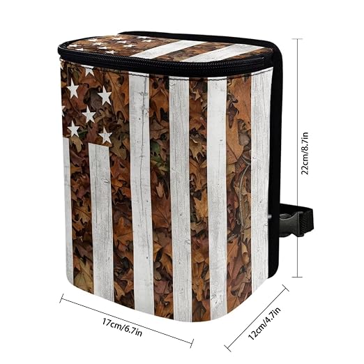 Talayituse American Flag Hunting Camo Print Car Trash Can Portable Auto Garbage Bin Multifunctional Vehicle Interior Accessories with Adjustable Straps 4th of July Decor Universal Fit Truck SUV Sedan