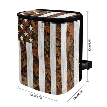 Talayituse American Flag Hunting Camo Print Car Trash Can Portable Auto Garbage Bin Multifunctional Vehicle Interior Accessories with Adjustable Straps 4th of July Decor Universal Fit Truck SUV Sedan
