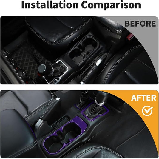 Voodonal for JL 4WD Shift Knob Gear Shift Bezel Front Cup Holder Center Armrest Switch Lock Hole Cover Trim Kits Fit for 2018-2024+Jeep Wrangler JL JLU Gladiator JT Interior Accessories 4pcs Purple