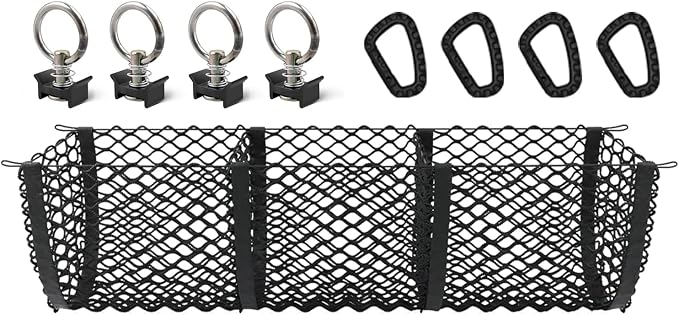 BestEvMod Cargo Mesh Net for Pickup Truck Bed Compatible with Tesla Cybertruck 2026 2025 2024 Accessories Mesh Extra Strong Hook Stretchable Trunk Organizer Cargo Net (3 Pocket, Reinforced POM Hooks)