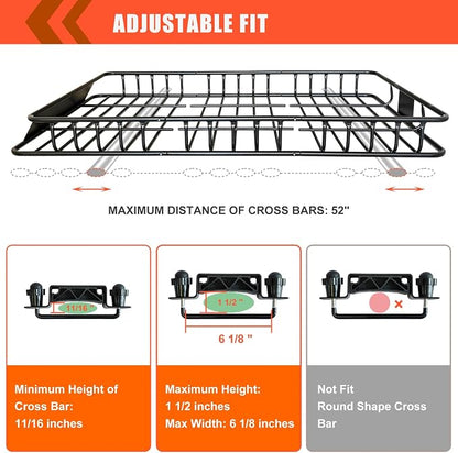 Roof Rack Cargo Carrier Basket 65"*39"*6"+Waterproof Bag 20 Cubic Feet(51"*40"*17"),and Cargo Net with Attachment Hooks,Ratchet Straps.200 Lbs Capacity,Universal Rooftop Large Size Roof Rack Update