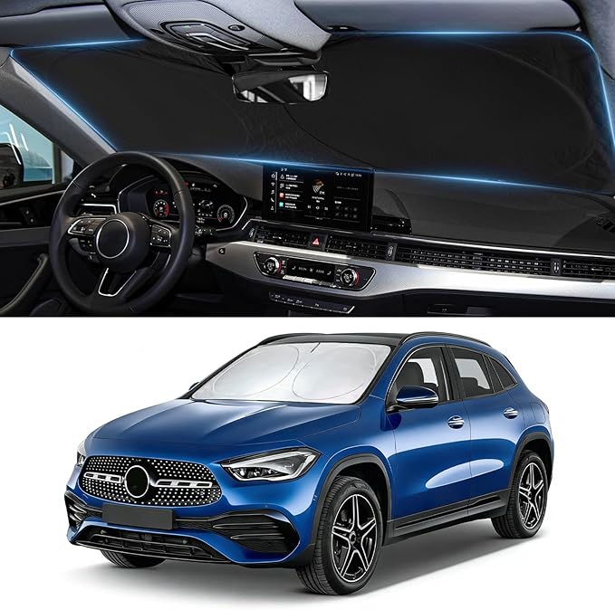 Windshield Sun Shade for 2015-2020 Mercedes Benz GLA 180 200 220 250, Custom-Fit Benz GLA Sun Visor Protector, 99% UV Block Heat Sun Shield, Silver Reflective Front Window Sunshade