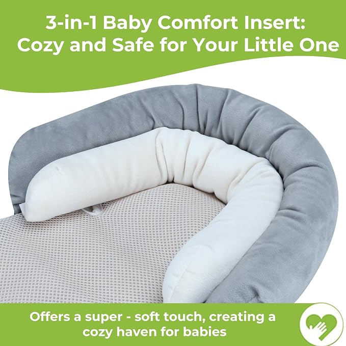 COOLBEBE Upgraded 3-in-1 Baby Body Support & Strap Covers Set for Newborn Infant, Extra Soft Car Seat Insert Cushion Pad, Perfect for Car Seats, Strollers, Swing