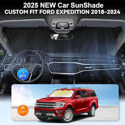 Sunshade for Expedition Windshield Sun Shade Custom-fit for 2025 2024 2023-2018 Ford Expedition SUV Accessories Foldable Front Window Shield Windshield Cover Sun Visor Protector UV Heat Reflector