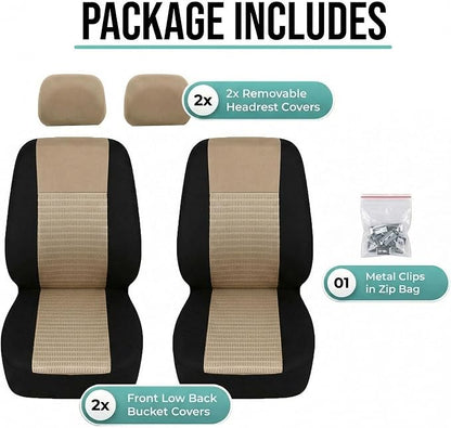 FH Group Universal Car Seat Covers Front Set for SUV Truck Sedan Vans | 3D Textured Breathable Fabric Seat Cover Set Protector with Airbag Compatible Interior Upgrade - Beige
