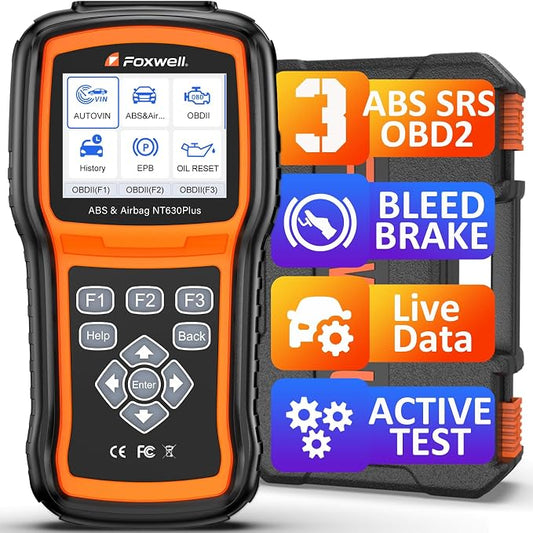 FOXWELL NT630 Plus OBD2 Scanner with ABS and SRS, Brake Code Reader with Auto Bleed, ABS Module Bidirectional Control, Oil EPB SAS Reset, Check Engine Light, Live Data, No Subscription Required