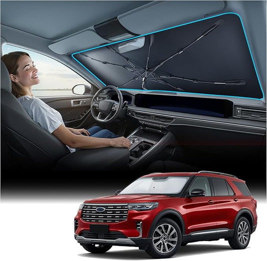Nmoiss [Vinyl Coating Heat Shield] Windshield Sun Shade Umbrella Fit for Ford Explorer 2011-2026, Protect Car from Sun Rays & Heat Damage Keep Cool and Protect Interior, Accessories