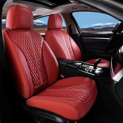 Coverado Front Seat Covers, Luxury Nappa Leather Seat Covers, Car Seat Covers Waterproof, 2 Pack Universal Seat Covers for Cars, Car Seat Protector, Driver Seat Cover Fit for Most Cars, Red