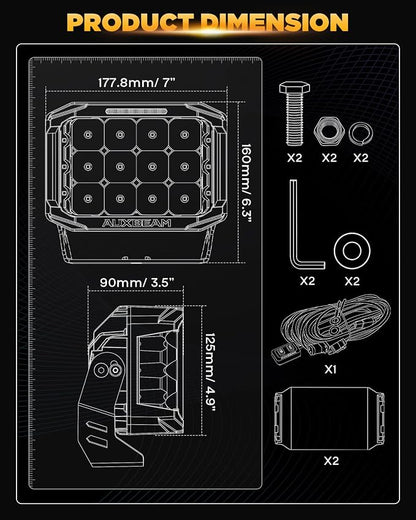 Auxbeam V-MAX Series LED Light Pod 7 Inch, 270° Side Shooter LED Offroad Lights with Amber DRL, Auxbeam 7 Inch Pods Auxiliary Ditch Light for Truck ATV Jeep Ford