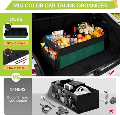 MIU COLOR Large Trunk Organizer for SUV with 5 Compartments, Collapsible Car Organizer with Strong Handle and Non-Slip Bottom, Storage Organizer for Sedans, Van, Jeep, Grocery, Black Mixed Green