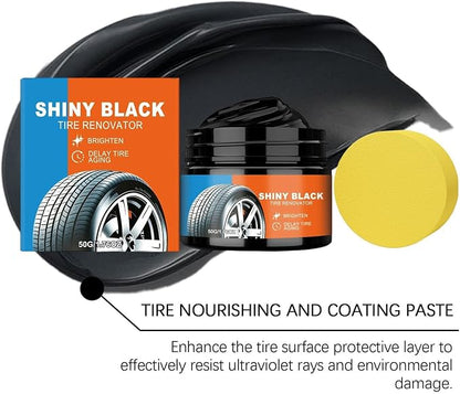 Black Tire Restoration Cream, Tire Cleaning Coating System, 50G Long Lasting Rubber Shine Protection Formula with Deep Finish Design, Compact Wheel Care Kit, Vehicle Detailing Product for Truck RV Use