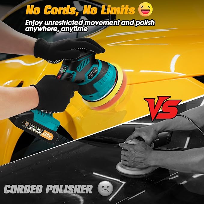 Cordless Car Buffer Polisher kit [2x 2000mAh 21V Batteries & 18 PCS Attachments] 6-Speed Orbital Design, LED Display, Lightweight Detailing Tool for Waxing, Polishing & Scratch Removal-Blue