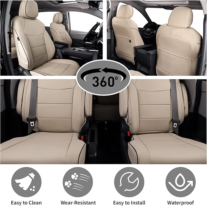 EKR Sienna Seat Covers for 2021-2026 Toyota Sienna Limited,Platinum,2nd Row Captain Chairs with Legrest 7 Seats,Automotive Seat Covers,Car Seat Cover Full Set,Leather (Beige)